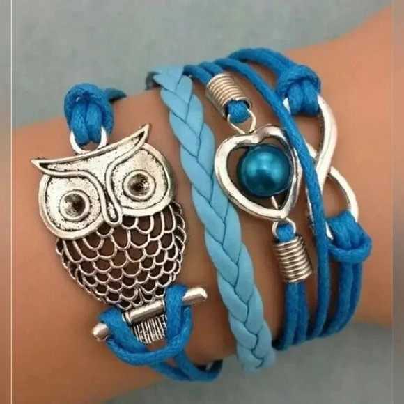 Braided Multi-layered Owl Faux Leather Bangle Bracelet - Picture 3 of 3